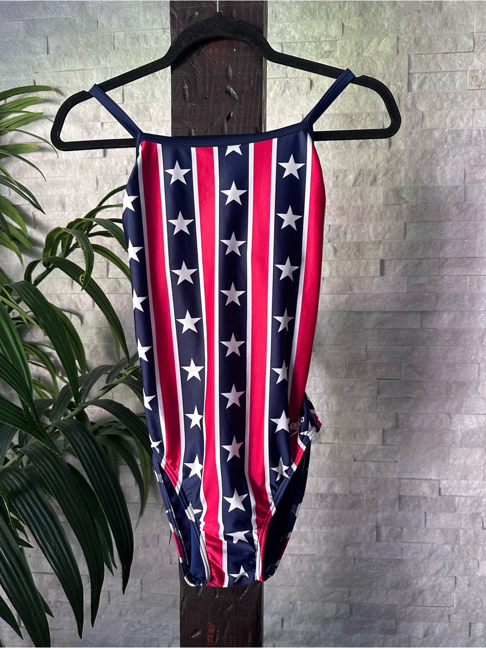 Speedo Stars & Stripes Red White Blue Pro LT One-Piece Swimsuit Size 10